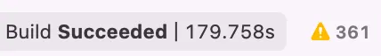 Xcode showing Build Succeeded with 361 warnings